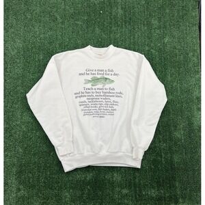 Vintage Fishing Crewneck Mens Largw White Sweatshirt Pullover